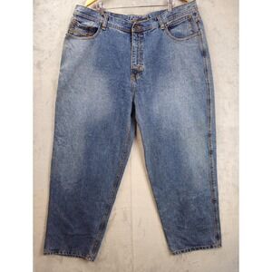 Vintage DELF Jeans Mens 44x32 Blue Baggy Wide Leg Hip Hop Double Back Pocket Y2K